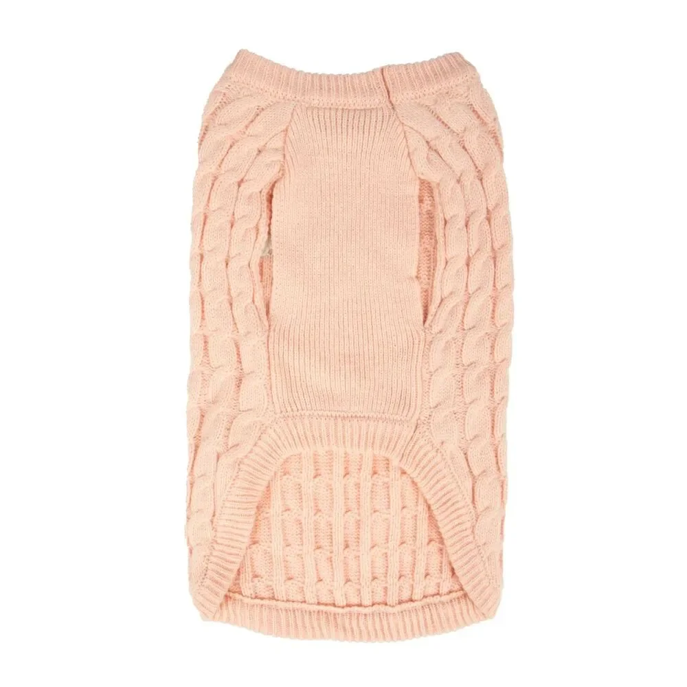 Soft Cable-Knit Dog Sweater - Pink